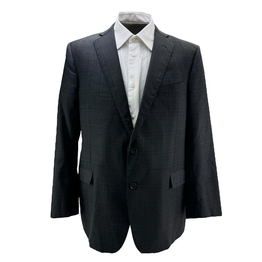 Brooks Brothers Madison 1818 Drago Wool 2 Button Blazer Gray Blue Check Size 44R